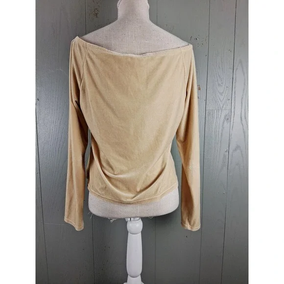 Soft Surroundings Sweater Womens Large Beige Velvet Off Shoulder Long Sleeve Top - Picture 3 of 9